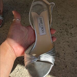 Jimmy Choo Silver Heels with Twisted Front Detail